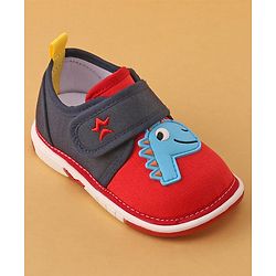 Cute Walk by Babyhug Casual Shoes With Velcro Closure & Dino Applique- Navy Blue & Red
