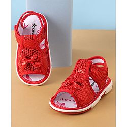 Cute Walk by Babyhug Sandals With Velcro Closure Sequins Detailing & Bow Applique - Red