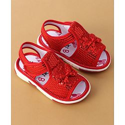 Cute Walk by Babyhug Sandals With Velcro Closure Sequins Detailing & Bow Applique - Red