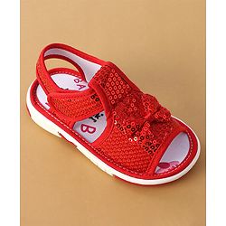 Cute Walk by Babyhug Sandals With Velcro Closure Sequins Detailing & Bow Applique - Red