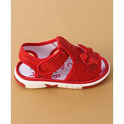 Cute Walk by Babyhug Sandals With Velcro Closure Sequins Detailing & Bow Applique - Red