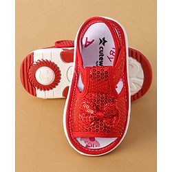 Cute Walk by Babyhug Sandals With Velcro Closure Sequins Detailing & Bow Applique - Red