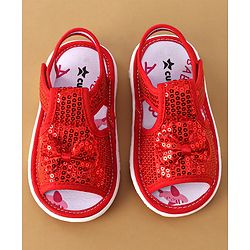 Cute Walk by Babyhug Sandals With Velcro Closure Sequins Detailing & Bow Applique - Red