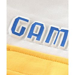 Babyhug Cotton Knit Full Sleeves Puffed Text Printed Hooded Sweatshirt with Cut & Sew Design - White & Blue