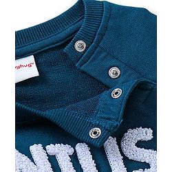 Babyhug Cotton Knit Full Sleeves Sweatshirt with Terry Embroidery & Holographic Foil Detailing - Teal