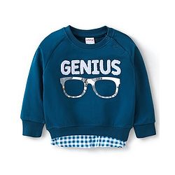 Babyhug Cotton Knit Full Sleeves Sweatshirt with Terry Embroidery & Holographic Foil Detailing - Teal