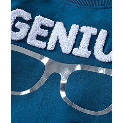 Babyhug Cotton Knit Full Sleeves Sweatshirt with Terry Embroidery & Holographic Foil Detailing - Teal