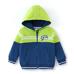 Babyhug Cotton Full Sleeves Cut & Sew SweatJacket with Zipper & Hood - Blue