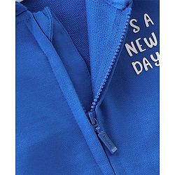 Babyhug Cotton Knit Full Sleeves Hooded Sweat Shirt with Cut & Sew Design - Blue