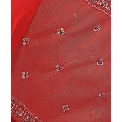Babyhug Sleeveless Embroidered Shimmer Net Choli With Embroidered Shimmer Net Lehenga And Dupatta Set - Red