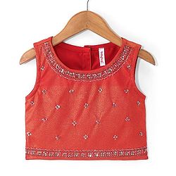 Babyhug Sleeveless Embroidered Shimmer Net Choli With Embroidered Shimmer Net Lehenga And Dupatta Set - Red