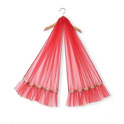 Babyhug Sleeveless Embroidered Shimmer Net Choli With Embroidered Shimmer Net Lehenga And Dupatta Set - Red