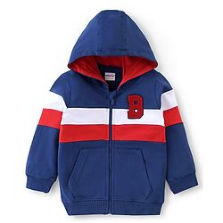 Babyhug Cotton Knit Full Sleeves Hooded Sweat Jacket with Cut & Sew Design - Navy Blue