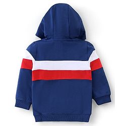 Babyhug Cotton Knit Full Sleeves Hooded Sweat Jacket with Cut & Sew Design - Navy Blue