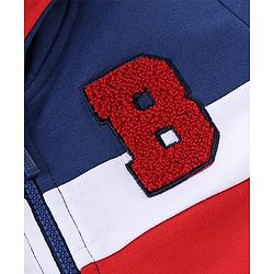 Babyhug Cotton Knit Full Sleeves Hooded Sweat Jacket with Cut & Sew Design - Navy Blue