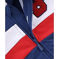 Babyhug Cotton Knit Full Sleeves Hooded Sweat Jacket with Cut & Sew Design - Navy Blue