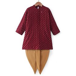 Babyhug Full Sleeves Sequined Embroidered Kurta Dhoti Set - Maroon