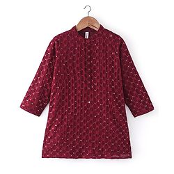 Babyhug Full Sleeves Sequined Embroidered Kurta Dhoti Set - Maroon