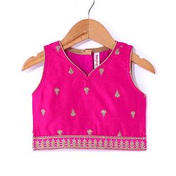 Babyhug Sleeveless Lehenga Choli And Dupatta Set With Floral Embroidered - Hot Pink