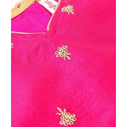 Babyhug Sleeveless Lehenga Choli And Dupatta Set With Floral Embroidered - Hot Pink