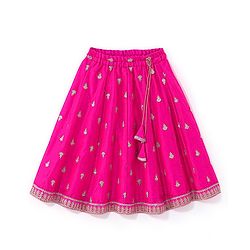 Babyhug Sleeveless Lehenga Choli And Dupatta Set With Floral Embroidered - Hot Pink