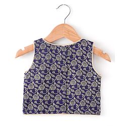 Babyhug Sleeveless Brocade Choli Foil Printed Lehenga and Dupatta Set - Yellow & Navy Blue