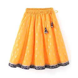 Babyhug Sleeveless Brocade Choli Foil Printed Lehenga and Dupatta Set - Yellow & Navy Blue