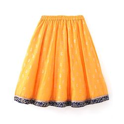 Babyhug Sleeveless Brocade Choli Foil Printed Lehenga and Dupatta Set - Yellow & Navy Blue