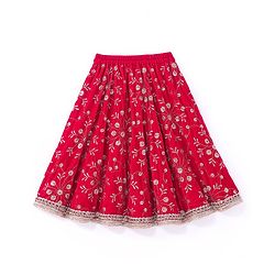 Babyhug Velvet Sleeveless Floral Embroidered Choli Lehenga And Dupatta Set - Red