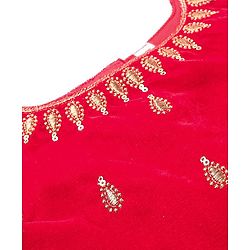 Babyhug Velvet Sleeveless Floral Embroidered Choli Lehenga And Dupatta Set - Red