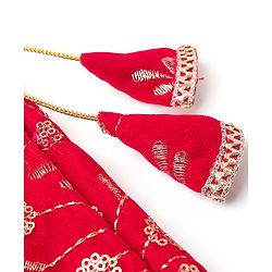 Babyhug Velvet Sleeveless Floral Embroidered Choli Lehenga And Dupatta Set - Red