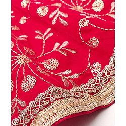 Babyhug Velvet Sleeveless Floral Embroidered Choli Lehenga And Dupatta Set - Red