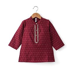 Babyhug Dobby Full Sleeves Embroidered Kurta with Solid Dhoti Set - Maroon