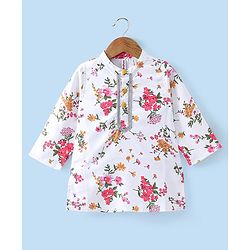 Babyhug 100% Cotton Woven Full Sleeves Kurta and Dhoti Set Floral Print - Ivory & Yellow