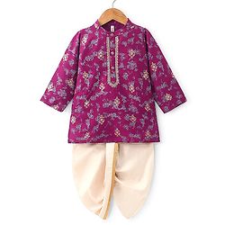 Babyhug Full Sleeves Floral Printed Kurta Dhoti Set - Purple