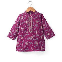 Babyhug Full Sleeves Floral Printed Kurta Dhoti Set - Purple