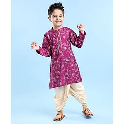Babyhug Full Sleeves Floral Printed Kurta Dhoti Set - Purple