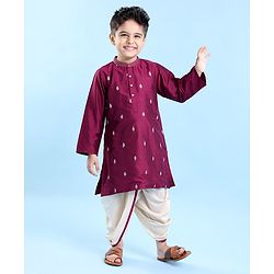 Babyhug Full Sleeves Floral Embroidered Kurta Dhoti Set - Magenta