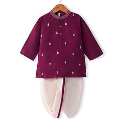 Babyhug Full Sleeves Floral Embroidered Kurta Dhoti Set - Magenta