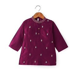 Babyhug Full Sleeves Floral Embroidered Kurta Dhoti Set - Magenta
