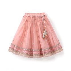Babyhug Sleeveless Choli with Net Embroidered Lehenga  and Dupatta Set - Peach