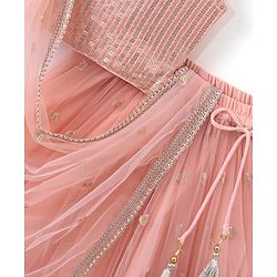 Babyhug Sleeveless Choli with Net Embroidered Lehenga  and Dupatta Set - Peach