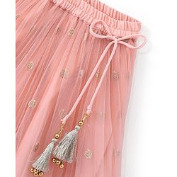 Babyhug Sleeveless Choli with Net Embroidered Lehenga  and Dupatta Set - Peach