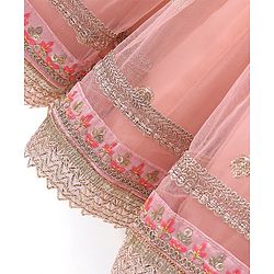 Babyhug Sleeveless Choli with Net Embroidered Lehenga  and Dupatta Set - Peach