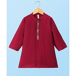 Babyhug Full Sleeves Kurta with Pyjama Set & Embroidery on Placket - Maroon