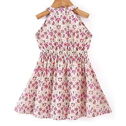 Babyhug Cotton Sleeveless Ethnic Dress Floral Printed - White & Pink