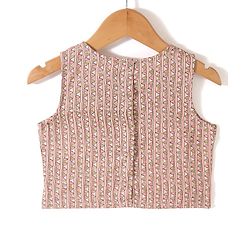 Babyhug 100% Cotton Knit Half Sleeves Embroidered Jacket with Bandhani Printed Top and Palazzo Set - Brown