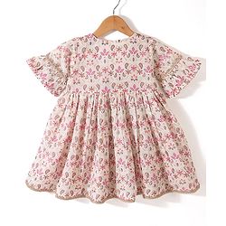 Babyhug 100% Cotton Knit Half Sleeves Embroidered Jacket with Bandhani Printed Top and Palazzo Set - Brown