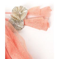 Babyhug Sleeveless Chanderi Embrodered Choli With Shimmer Net Tiered Lehenga And Dupatta- Peach
