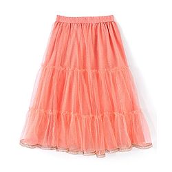 Babyhug Sleeveless Chanderi Embrodered Choli With Shimmer Net Tiered Lehenga And Dupatta- Peach